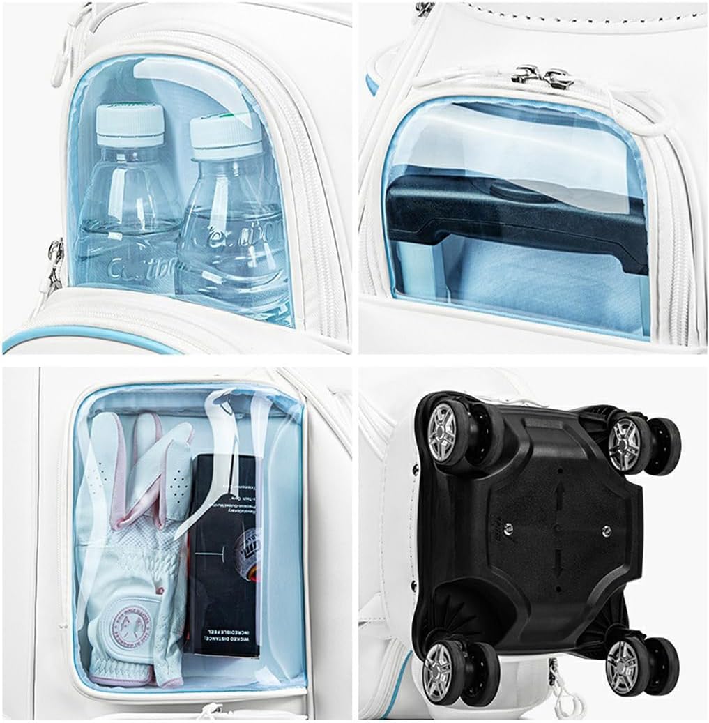 Golf Club Cart Bags for Women, Transparent Colorful Hidden Trolley Pulley Waterproof Carry Bag 4 Wheels Can Be Pushed/Towed Horizontally