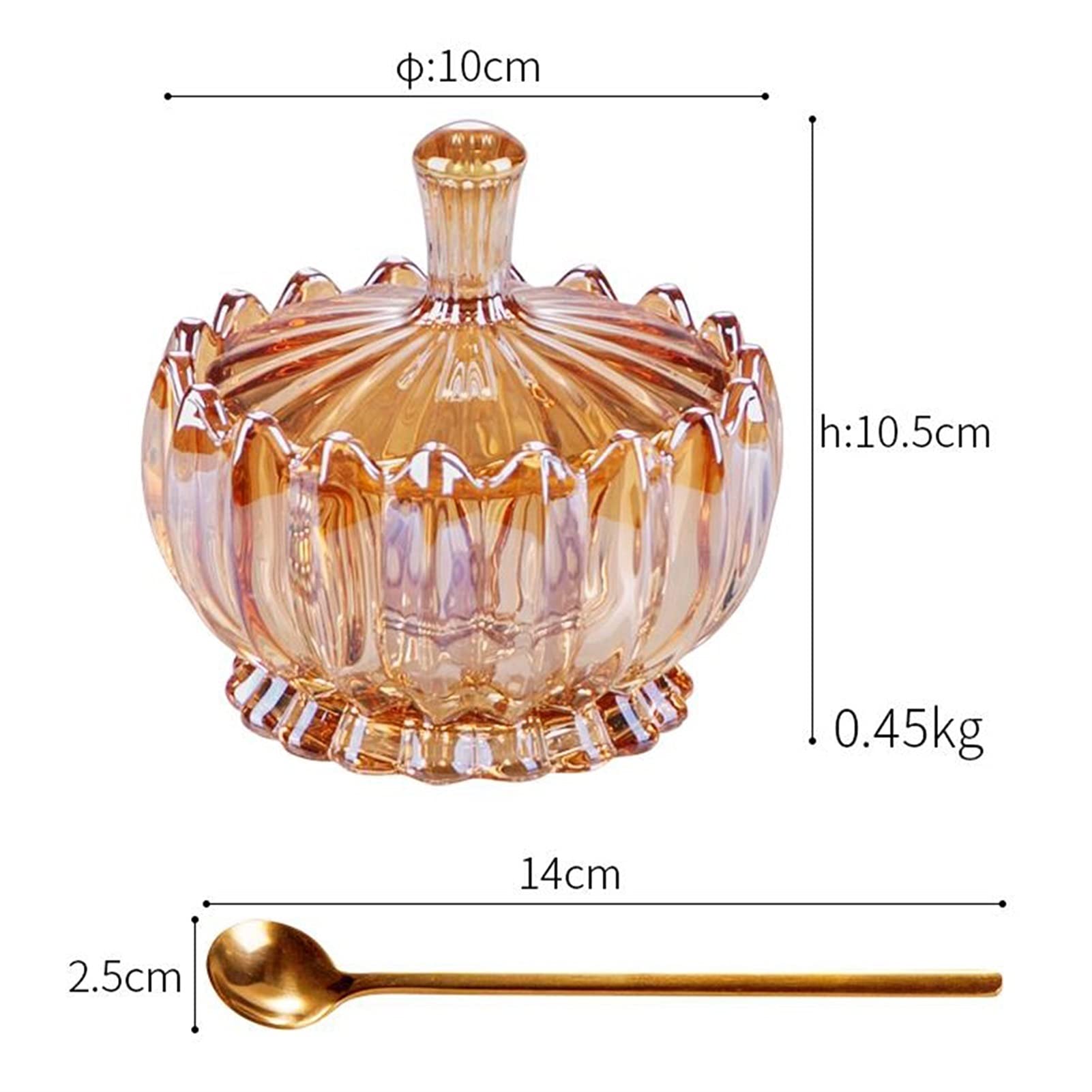 Sucrier avec Couvercle sucrier sucrier en Verre Cristal, Pot d'assaisonnement Couvert avec cuillère de Service, Pot à épices avec Couvercle, 3,94" x 4,13"