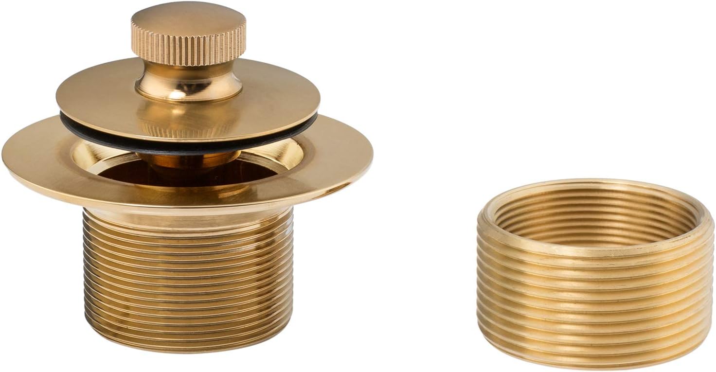 Artiwell Lift & Turn Tub Trim Set with Two-Hole Overflow Faceplate, All Brass Bathtub Conversion Kit Assembly with 2-Hole Overflow Face Plate and Universal Fine/Coarse Thread (BRUSHED GOLD) - - 