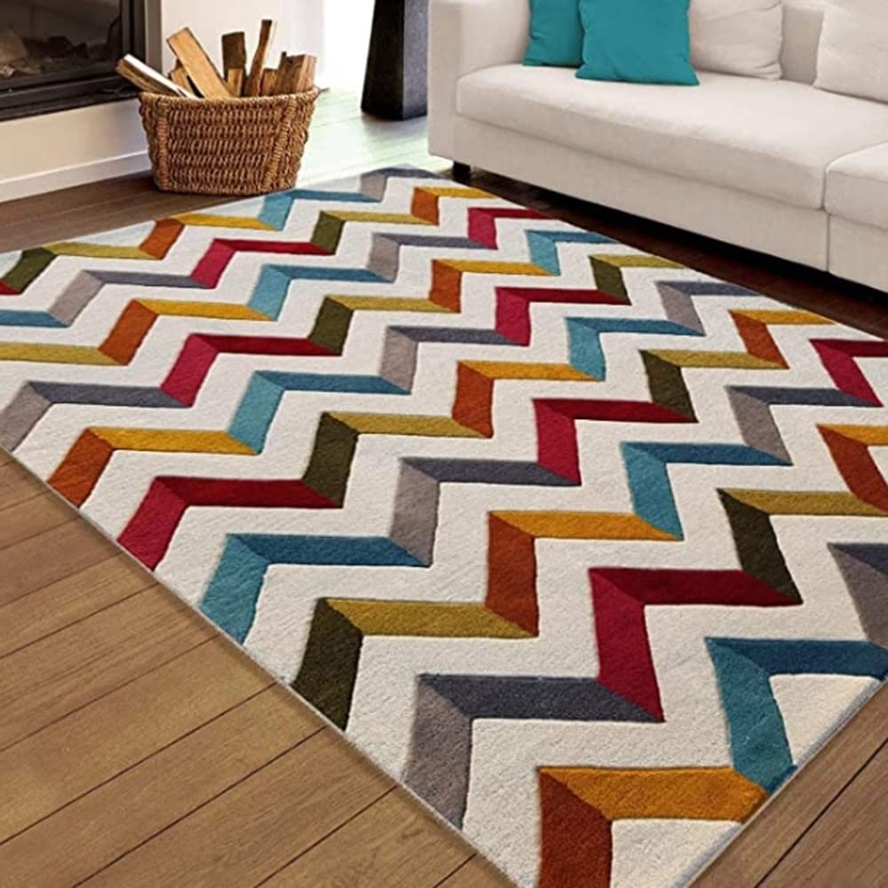 MATTEX India Embossed Carved Handmade Export Quality Tuffted Pure Woollen Thick, Carpet for Living Room Bedroom (6 X 8)