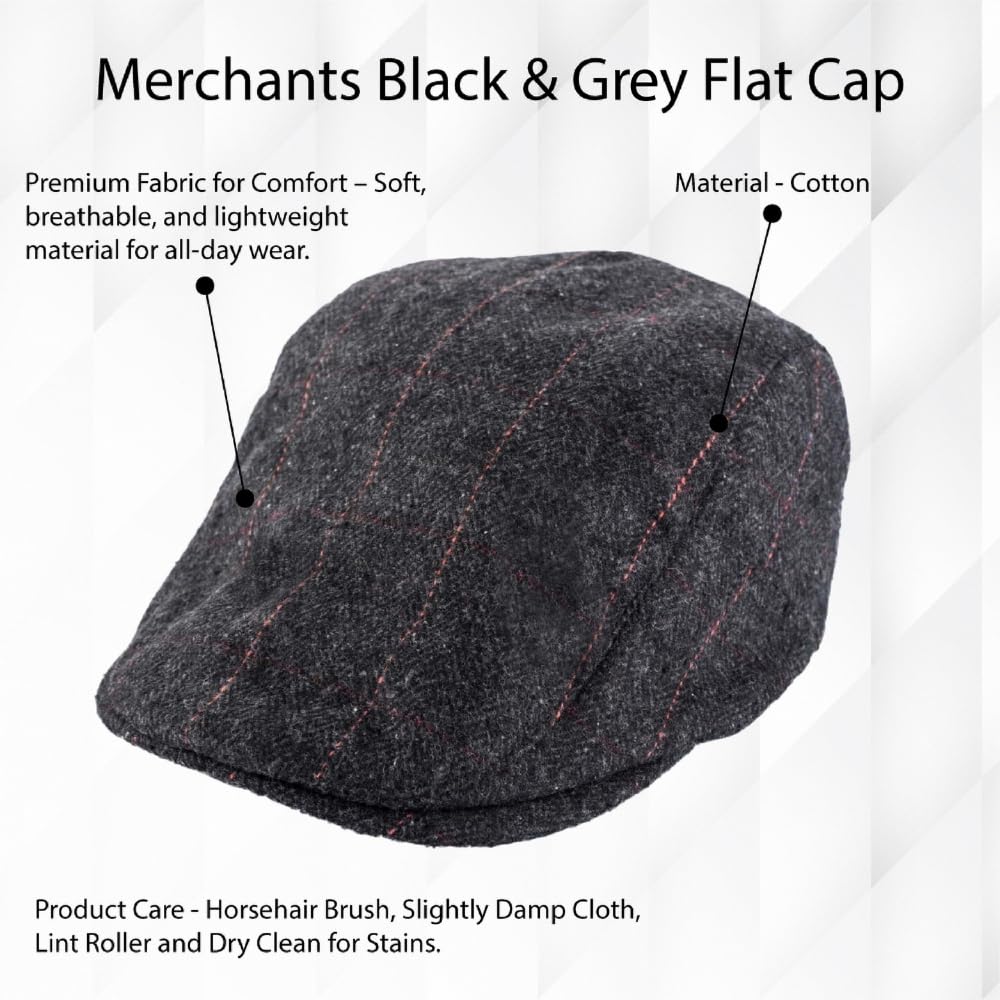 The Tie Hub Dark Grey Flat Cap for Men, Breathable Cotton Comfort, Water Resistant, Vintage Newsboy Style, Free Size 2