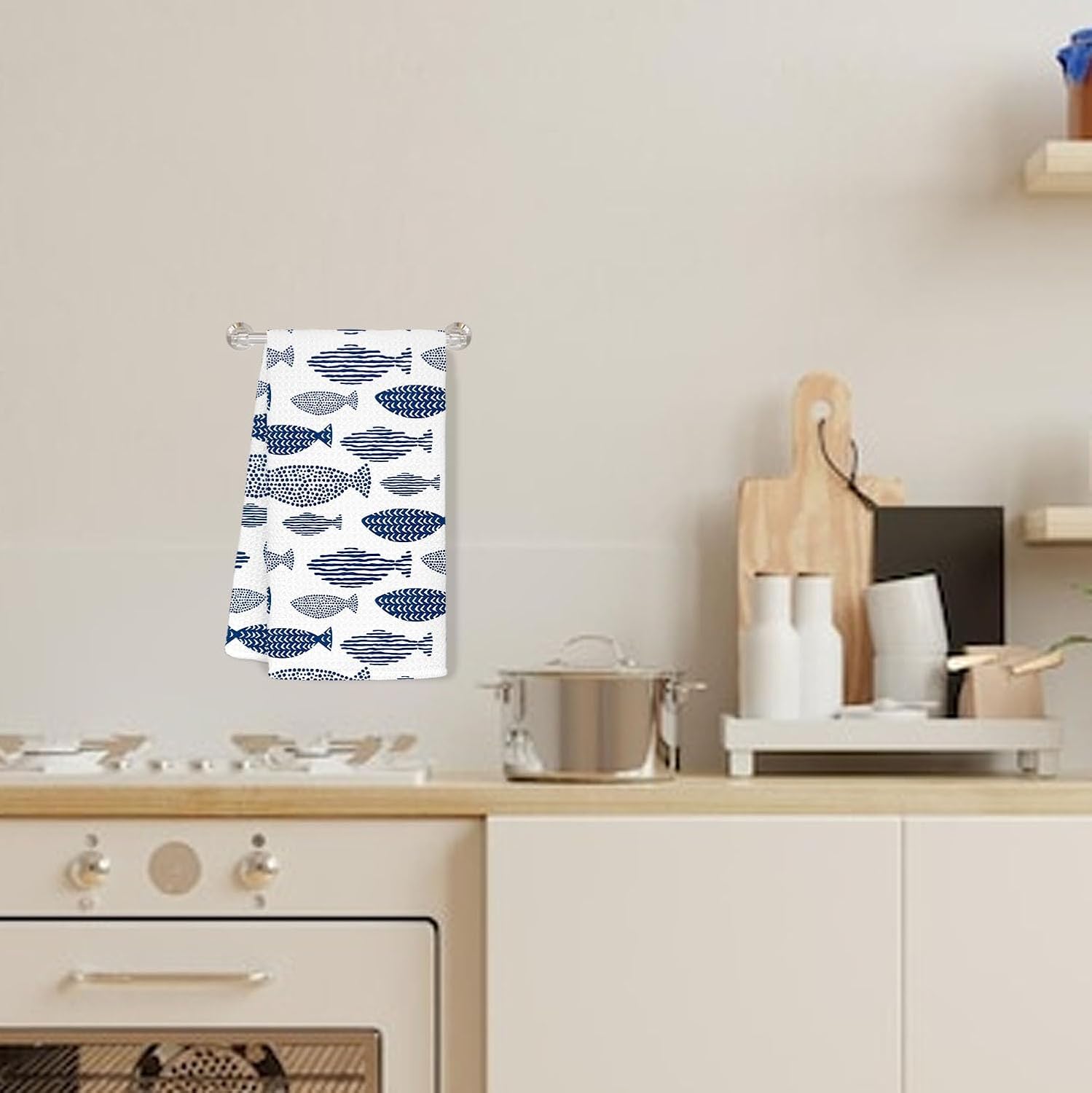 Jvpke Beach Fish Hand Dish Tea Towels for Kitchen Bathroom, Ocean Coastal Theme Kitchen Bathroom Decor 16×24 Inch, Beach Fish Gifts for Women