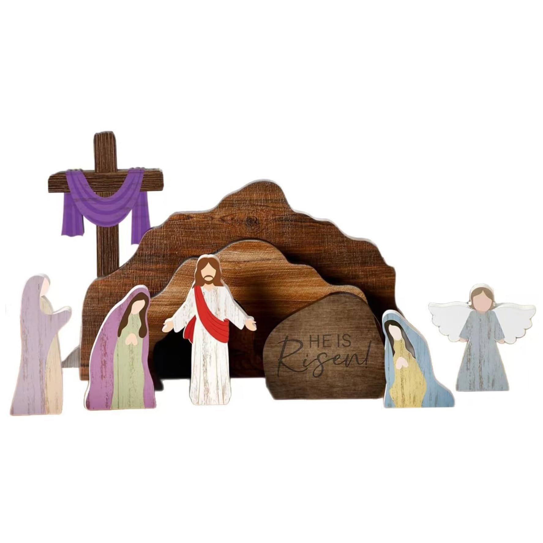 Bemonew Jesus Decor Easter Decor Empty Tomb Easter Decorations Wooden Nativity Set Jesus for Home Office Tabletop
