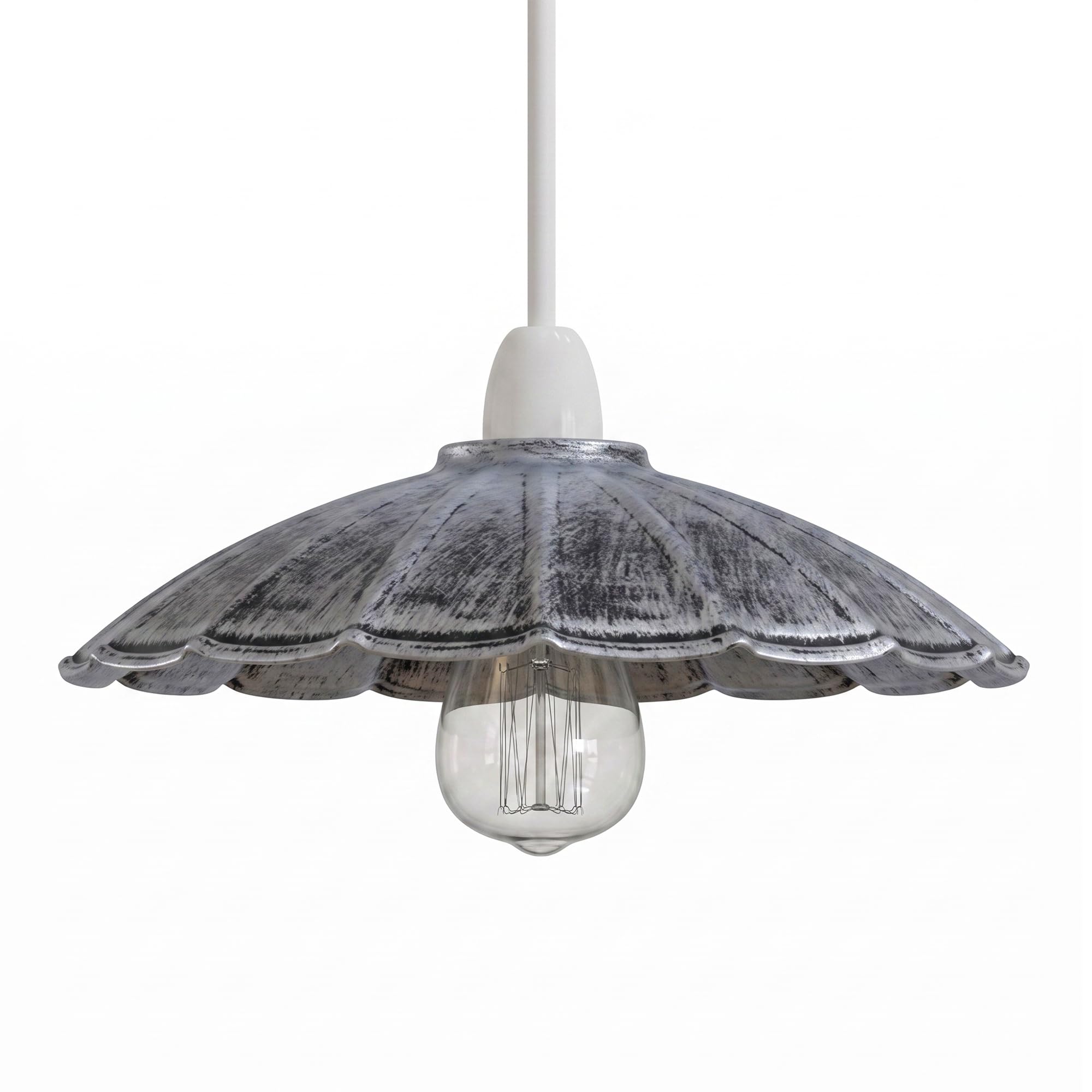 Vintage Metal 22cm Easy Fit E27 Base Industrial Lamp Light Shade for Bedroom, Living Room, Kitchen and Any Indoor Areas (Brushed Silver) โ image 1