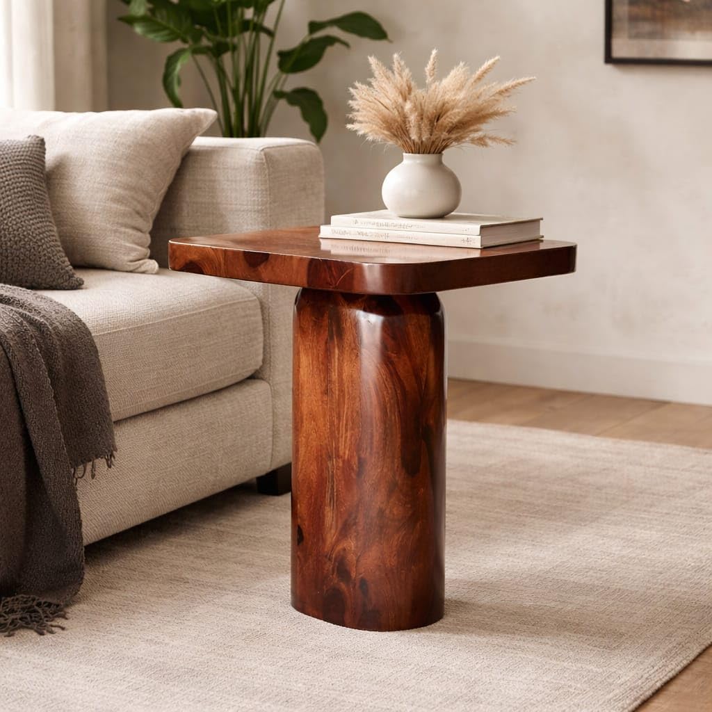 Solid Wood Side & End Table Square Top Cylindrical Pedestal Base Modern Minimalist Style Multipurpose Durable Elegant Handmade Space-Saving Mini Stool for Living & Bed Room Home Office-image-32
