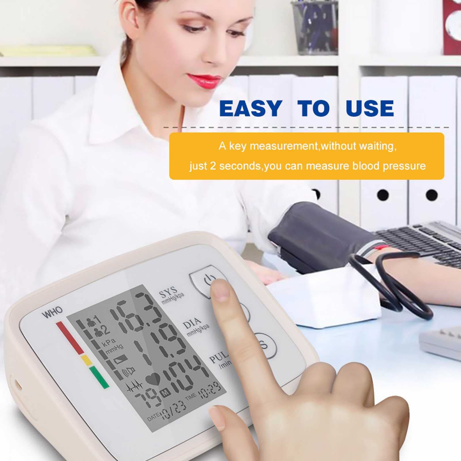 Esfigmomanómetro electrónico de Brazo, 90 Grupos de Datos de Memoria, Pantalla Grande LCD de Alta definición, transmisión en inglés, Monitor de presión Arterial doméstico Multifuncional
