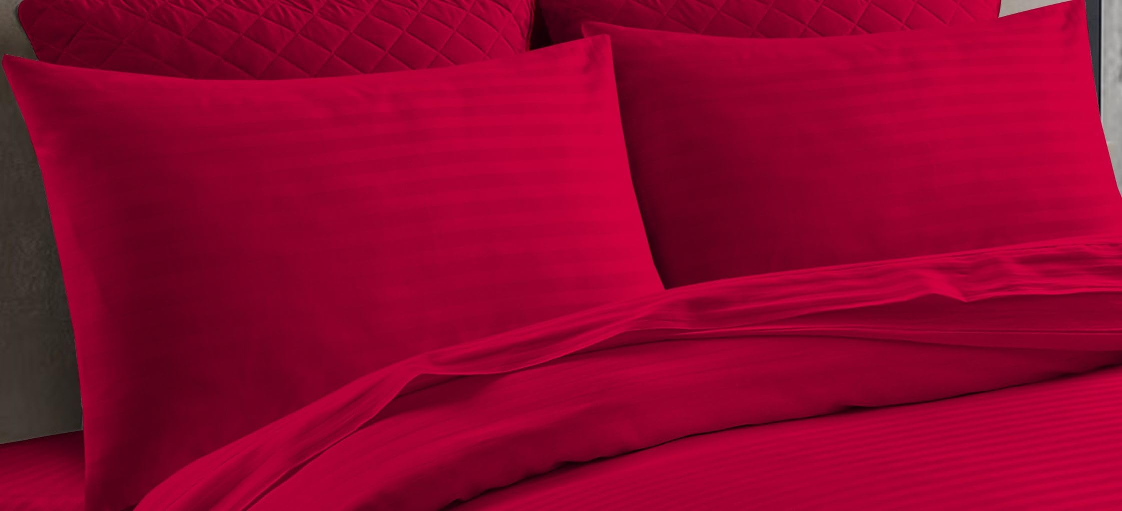 Artistic Fashionista Limited Red Luxury 100% Egyptian Cotton Sateen Stripe Pillowcase Pair – Oxford & Housewife Pillowcases - 250 Thread Count - Hotel Quality Soft & Smooth Bedding (, Housewife Pillowcases Pair)
