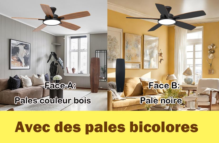 Ventilateur de Plafond Faro Heywood DC 132cm Noir/Bois Foncé