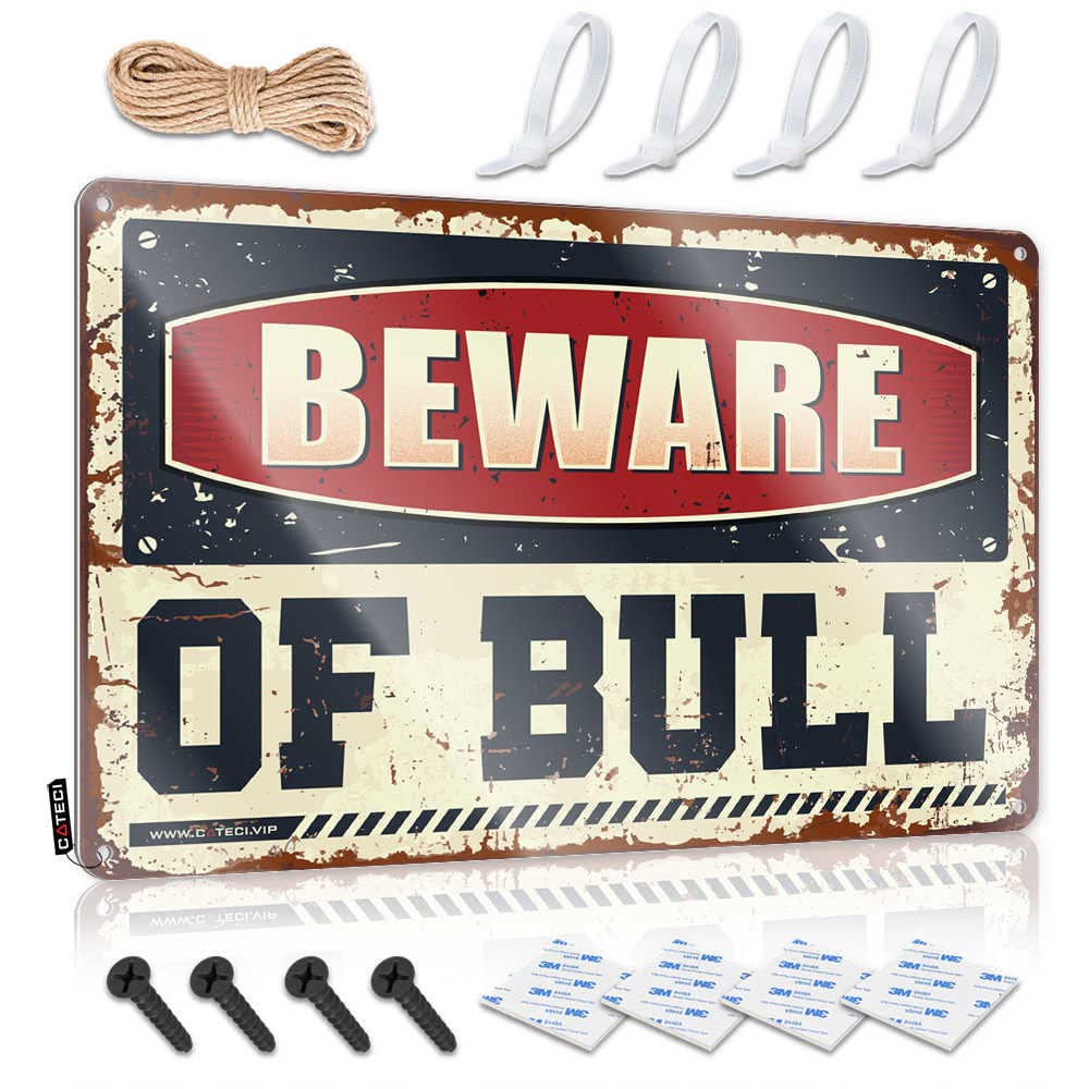 Tin Sign Tinsign Custom Tin Sign, Bride Gift Fade Resistant Beware Of Bull For Home Kitchen | Heavy Vintage Decor For Silicone Party(30X40CM)
