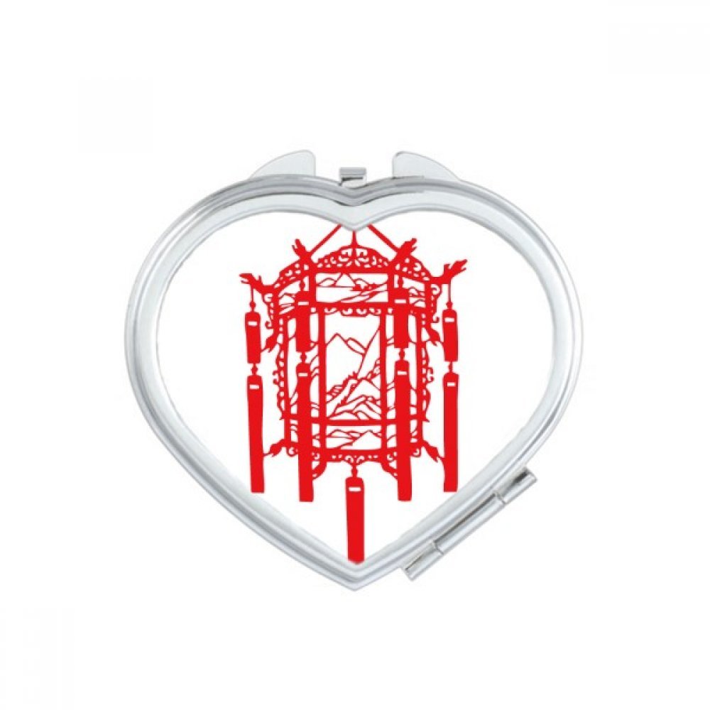 Miroir de maquillage compact portable mignon avec motif lanterne rouge chinois