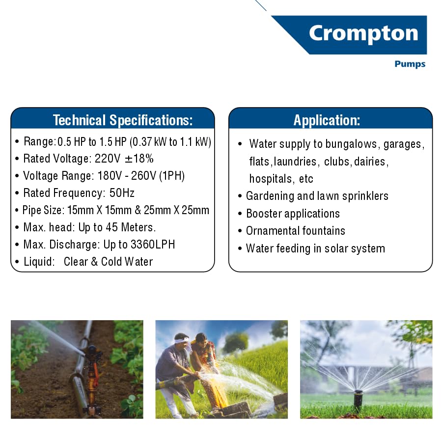 Image of Crompton Mini Pump Aquagold Series | Domestic |Self Priming | 0.5 HP | 24 Months Warranty | Faster Suction | Anti Rust Coating | Anti Jam Winding