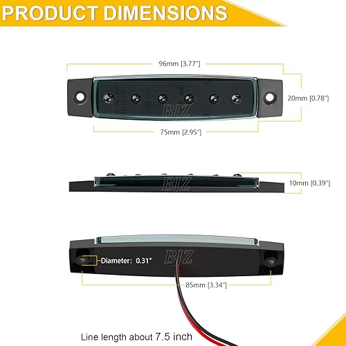 Miniatura 5 de BJZ luces led de marcador de remolque - 6 luces rojas laterales de 3.8" de marcación, 12V, indicador de señal delantero trasero, tira ahumada