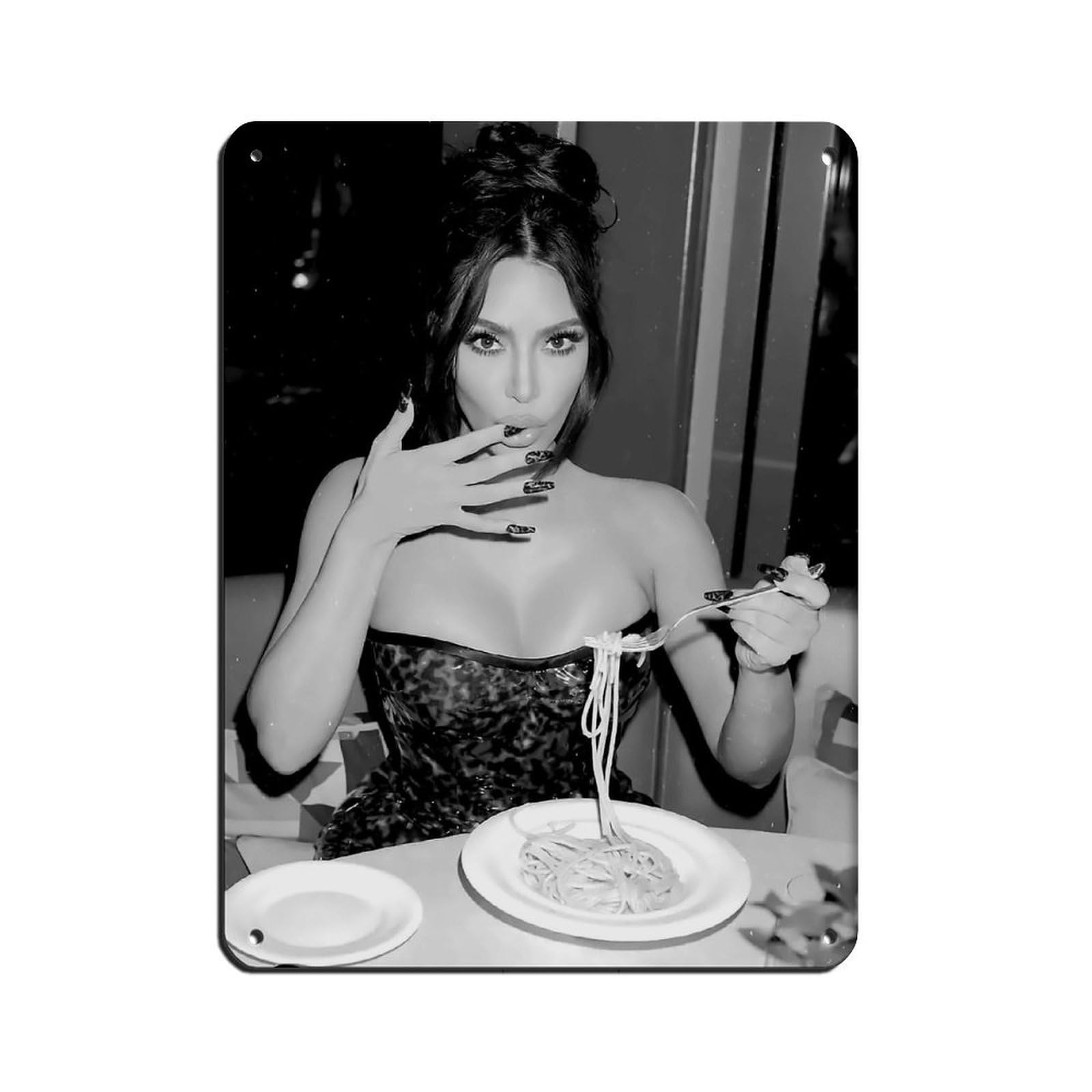 Woman Eating Pasta, Spaghetti Poster Tin Sign Vintage Metal Pub Club Cafe Bar Home Wall Art Decoration Poster Retro 12x16inch(30x40cm)