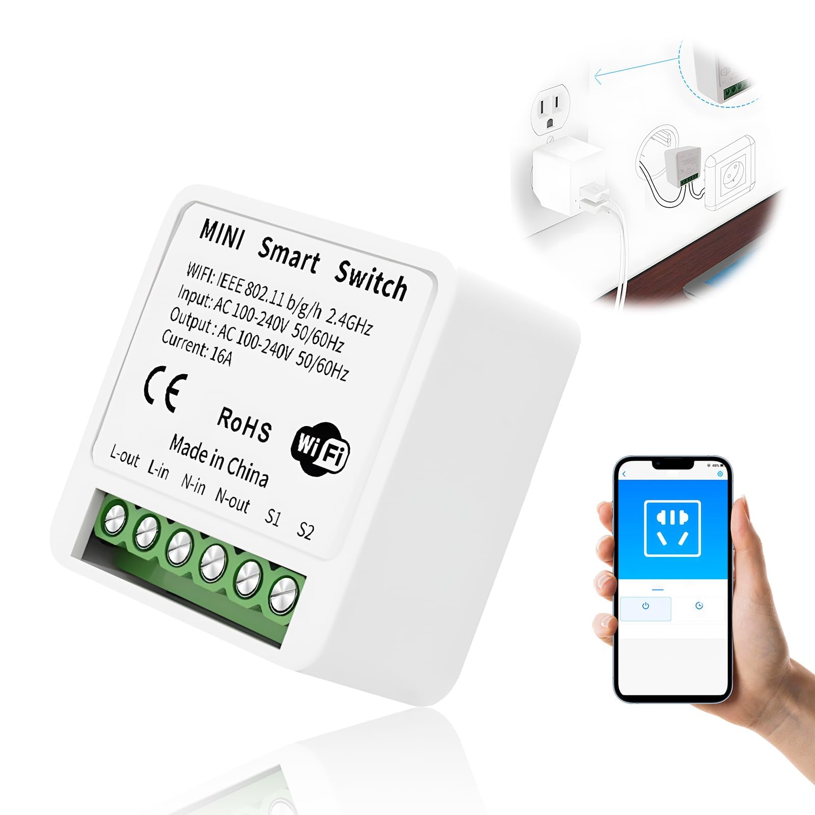 Interruptor Inteligente WiFi para Interruptores de Luz Interruptore Inteligente Alexa 2.4GHz Smart Switch WIFI Interruptori Inteligentee Compatible con Alexa Tuya y Smart Life
