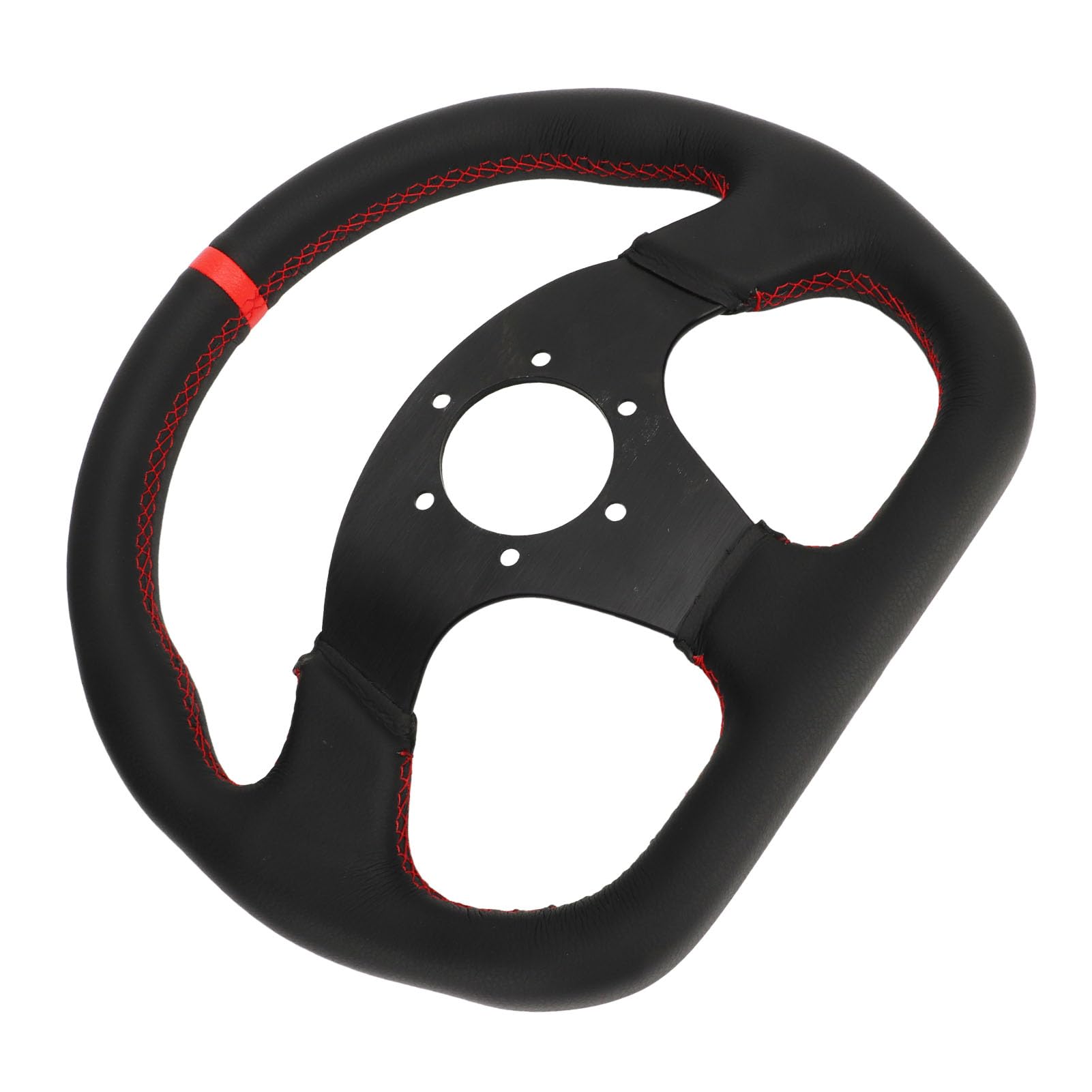 Generic Kierownica Typu D — Uniwersalna, Owinięta skórą Kierownica Wyścigowa do Samochodów Sportowych, Ergonomiczny Uchwyt, Szprychy ze Stopu Aluminium, Czerwone Szwy, Ulepszenia do Driftu i Wymiany