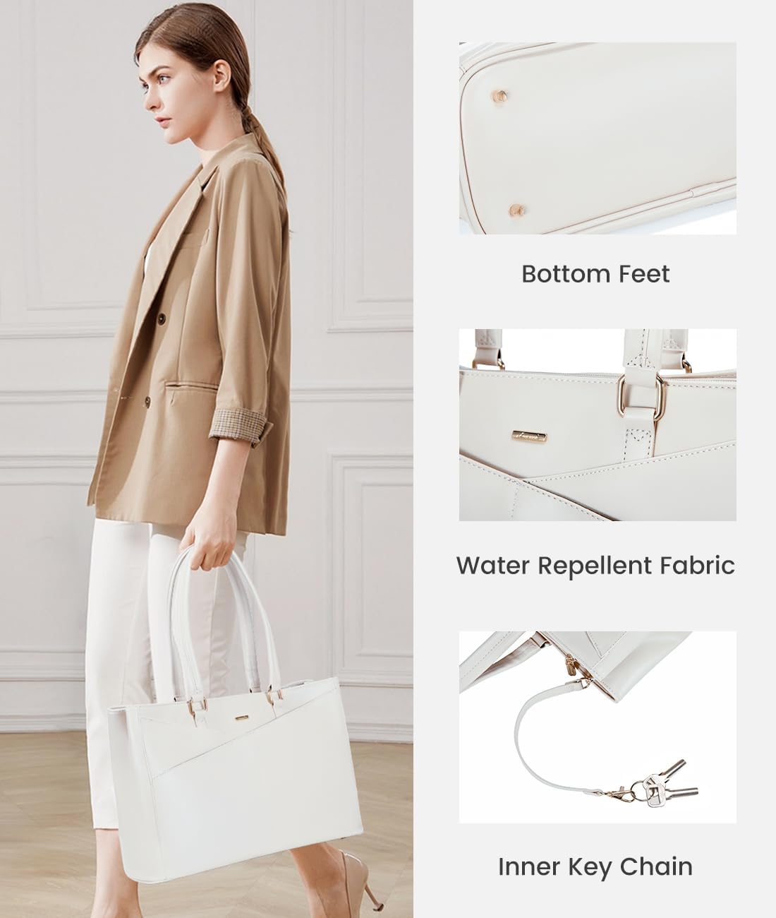 LOVEVOOK Laptop Bag for Women 15.6 Inch Tote Bags Waterproof Leather Briefcase Computer Women Business Office Work Bag,White - Image 4