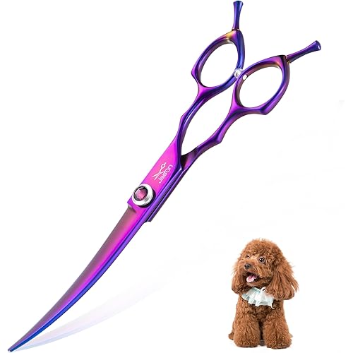 JASON 7.5" Dog Grooming Scisssors - Professional Curved Shears for Dogs, Japanese 440C Stainless Steel Dog Cutting Scissors with Diamond Adjustable Screw