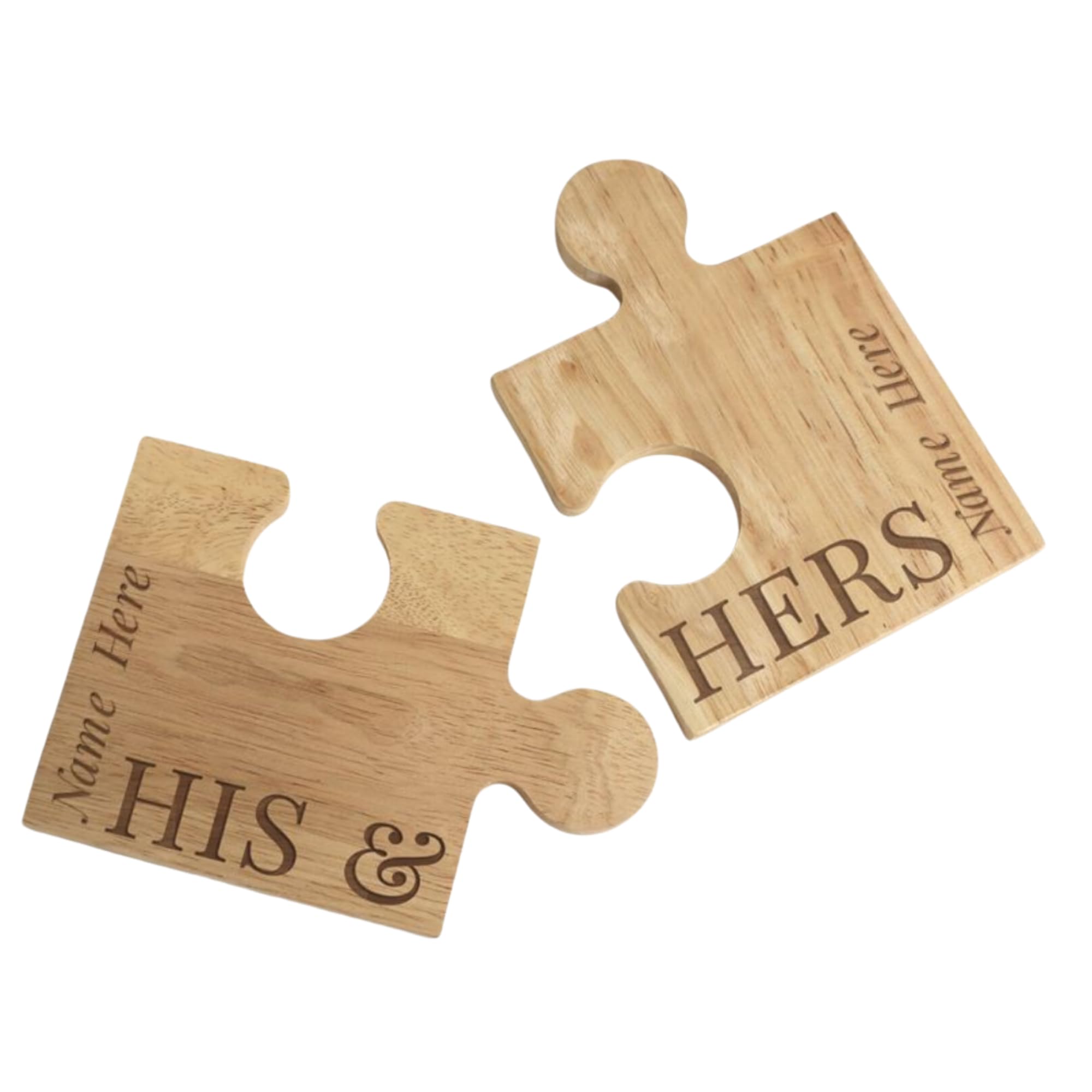 Caleli Gifts Personalised Couple's Coasters. His And Hers Jigsaw Wooden Costers.