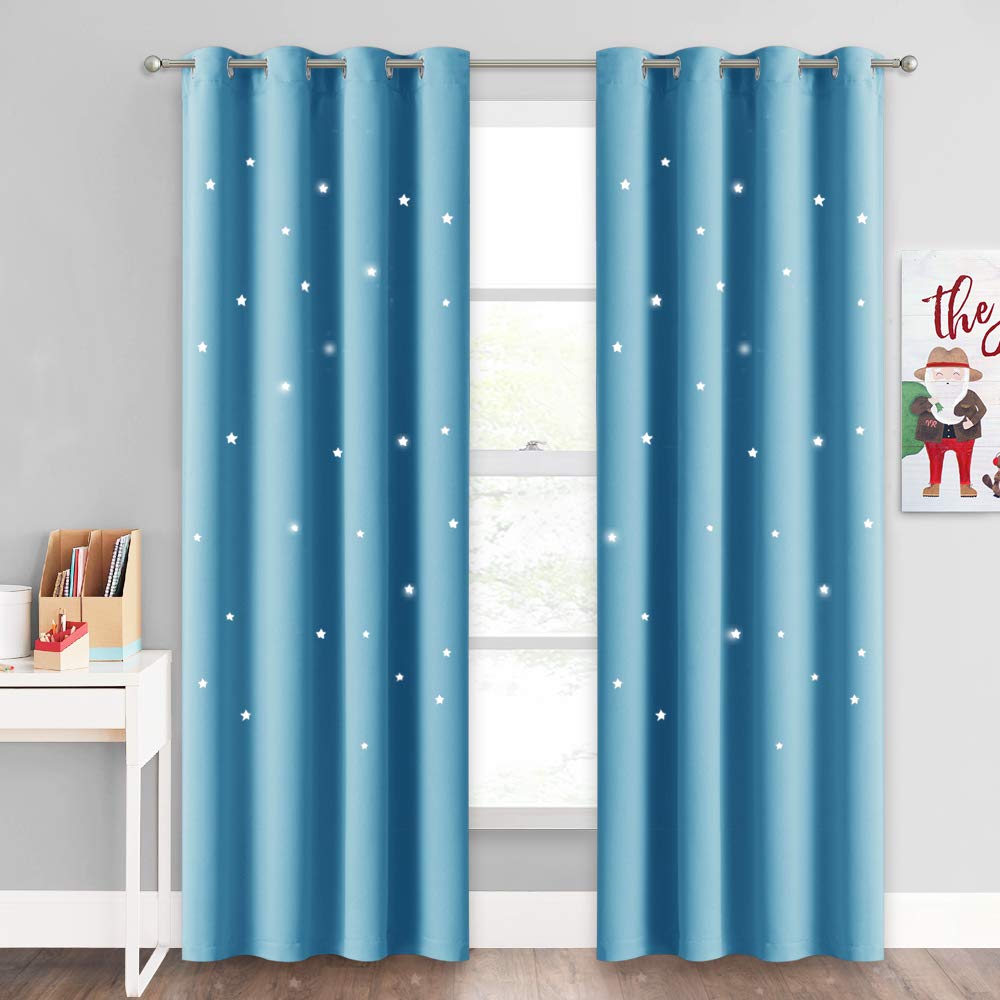 NICETOWN Teal Blue Magic Starry Window Drapes for Nursery, W52xL84, 2 Pack