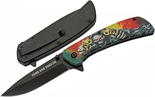 SZCO Supplies 300589-RD Grim Reaper Assisted Open Folding Edc Pocketknife with Clip, Red, 8.25