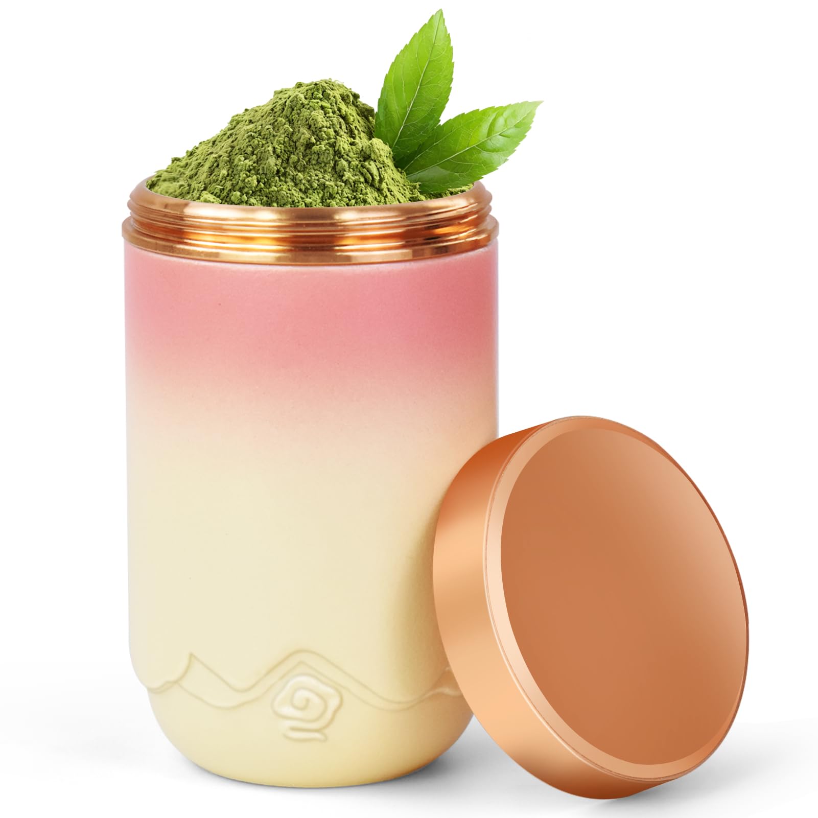 Pot matcha céramique rose boîte thé hermétique cuisine