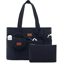 SHOWKOO Puffer Tote Bag for Women, Lightweight Quilted Tote Handbag with Mini Pouch, Nurse Bag for Travel College & Daily Use