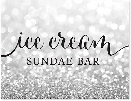 Miniatura 96 de Andaz Press Letreros de fiesta de boda, purpurina plateada brillante, 8.5 x 11 pulgadas, letrero de mesa de postre de recepción de barra de Food