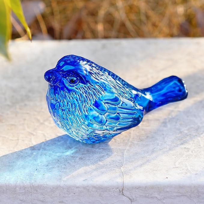 Blue Crystal Birds Figurines 3'' Art Glass Birds Animal Collectible Figurines Gifts Bird Lovers Home Tabletop Office Decor