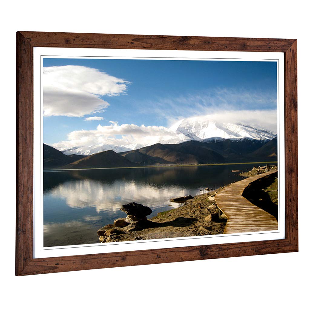 Big Box Art Framed Print of Landscape Mountain Reflection in The Lake Design | Wall Art Picture | Home Decor for Kitchen, Living Room, Bedroom, Hallway, Walnut, A2 / 24.5x18 Inch / 62x45cm