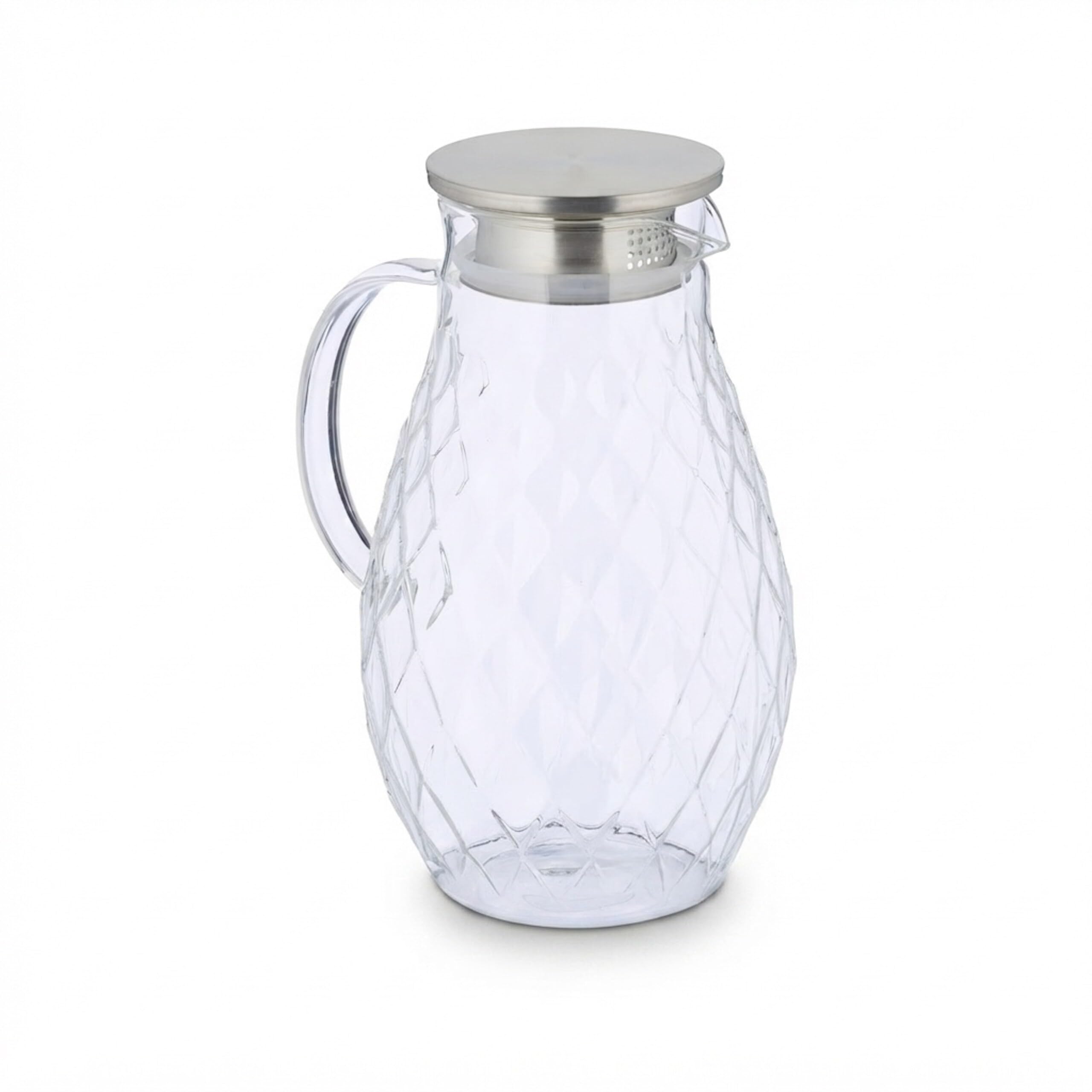 Relaxdays Carafe d'eau en verre, 2 litres, avec couvercle en acier inoxydable, transparent et argenté
