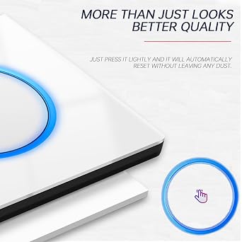 1 Gang 2 Way Wall Light Switch - Single ON/OFF Switch for LED Lights, Tempered Glass Panel, 10A White Backlight