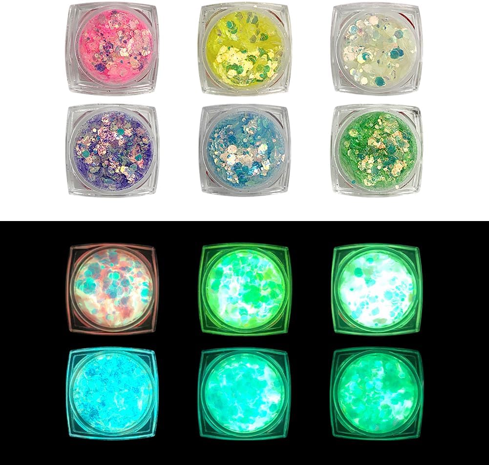 30 g Glow in The Dark Glitter Luminous Face Sequins Glitter Glowing Nail Glitter Flakes Cosmetic Eyeshadow Glitters Gel Holographic Body Glitters Halloween Makeup Powder