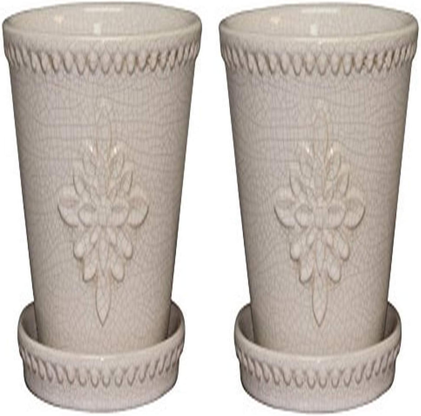 Southern Patio8" Ceramic Lorna Planter, Pearl White (Pack of 2)
