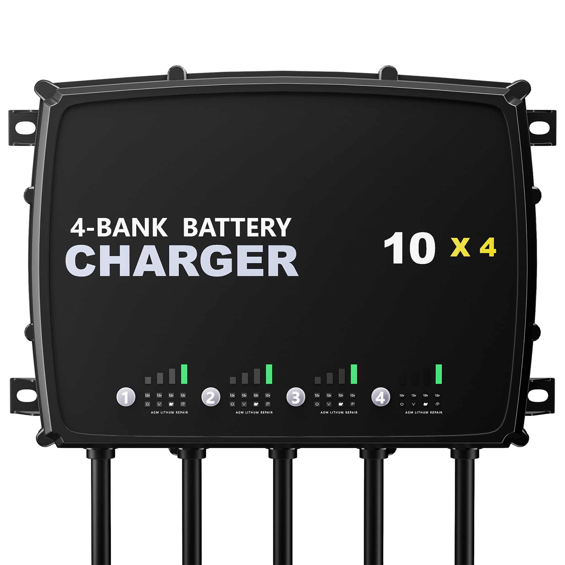 4-Bank Marine Battery Charger - 40a (10a/Bank) 12v Four Modes Waterproof Boat Battery Charger for Agm, Lifepo4 and Deep-Cycle Batteries