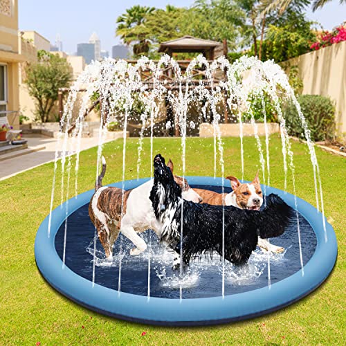 Hundepool, 170cm Sprinkler Matte Hund Splash Pad, Wasserspielmatte Hund Wassermatte, Verdickt rutschfest Planschbecken Hund, Hundeplanschbecken, Hundepool für GroßE, Sprühmatte für Haustiere