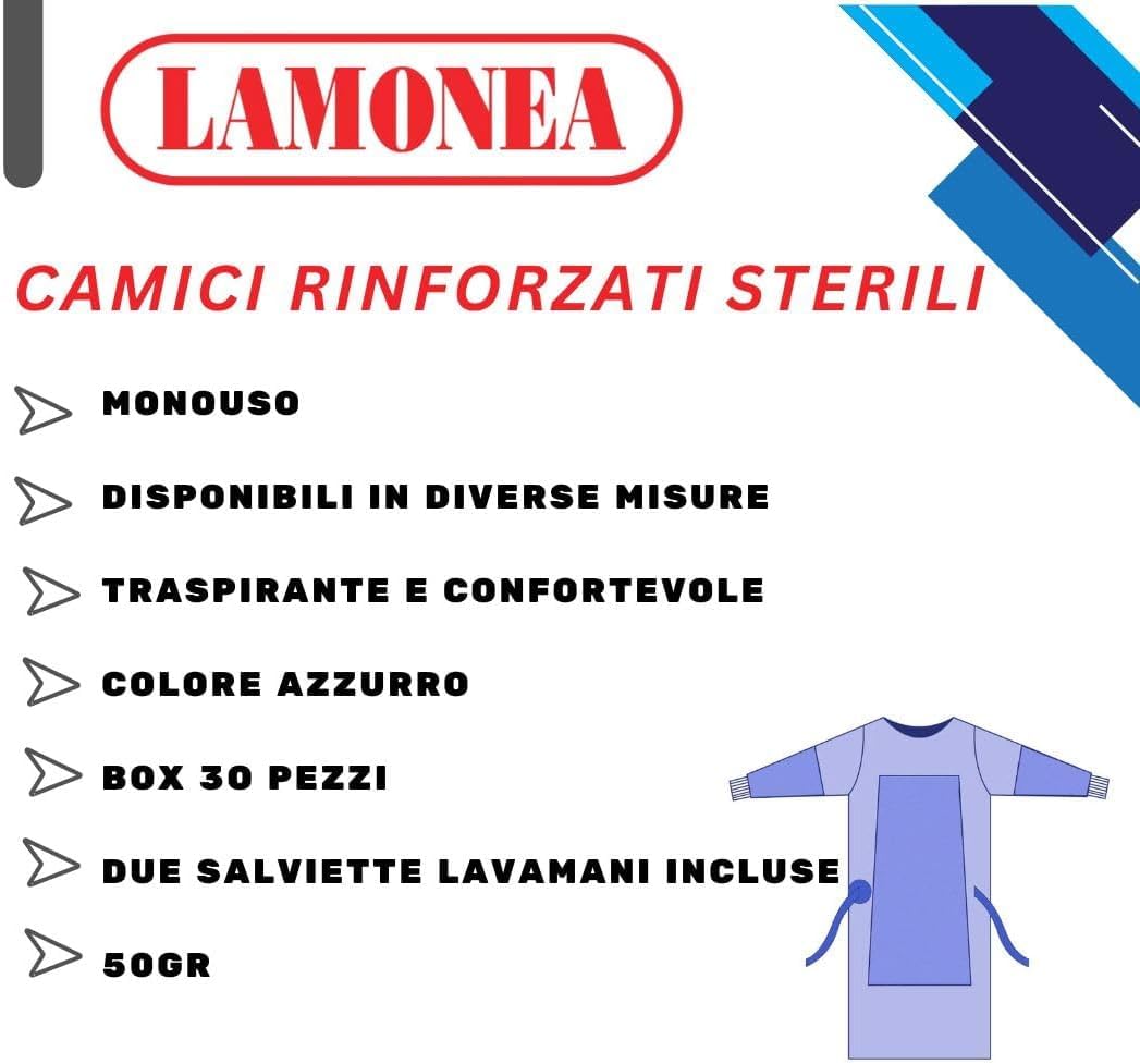 30 verstärkte sterile Hemden, CE-zertifiziert, 50 Gramm - Einweg, atmungsaktiv, maximaler Schutz, Box mit 30 Stück, Farbe Hellblau, verschiedene Größen (XL) - FGSGRG-SM50XL