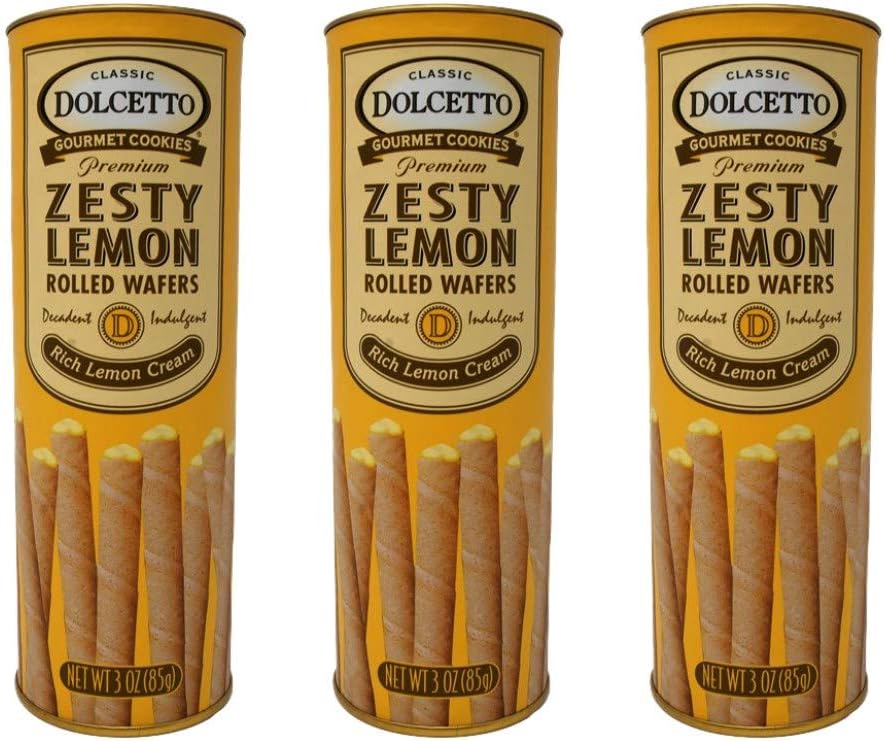 Dolcetto Premium Cream Filled Rolled Wafers Gourmet Zesty Lemon Cookies - Pack of 3 (3 Ounces)
