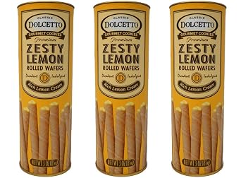 Dolcetto Premium Cream Filled Rolled Wafers Gourmet Zesty Lemon Cookies - Pack of 3 3 Ounces