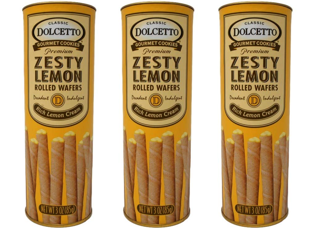 Premium Cream Filled Rolled Wafers Gourmet Zesty Lemon Cookies - Pack of 3 (3 Ounces)