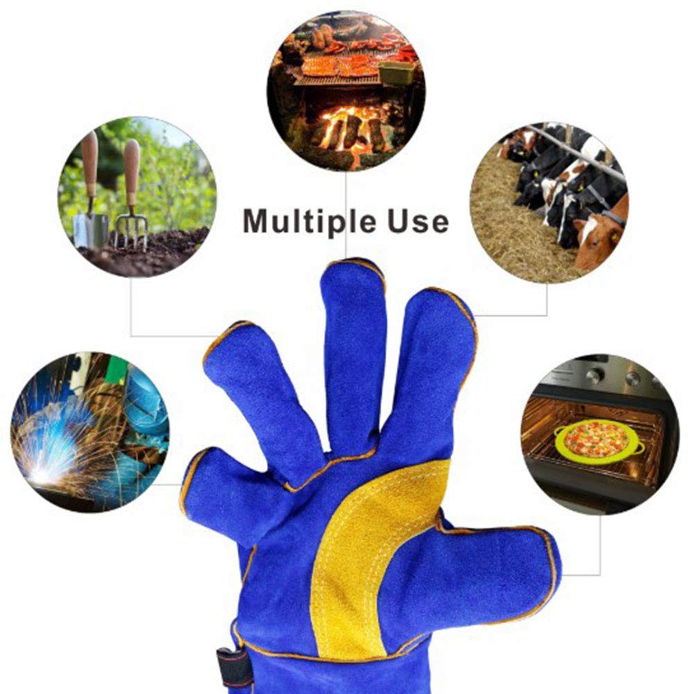 Guanti da Saldatura in Pelle Forgiati Resistenti Al Calore/Alla Fiamma,Guanti da Barbecue/da Campeggio/da Cucina Con Manica Lunga da 16 Pollici,Guanto da Saldatore Con Supporto Per Stufa,2 Paia
