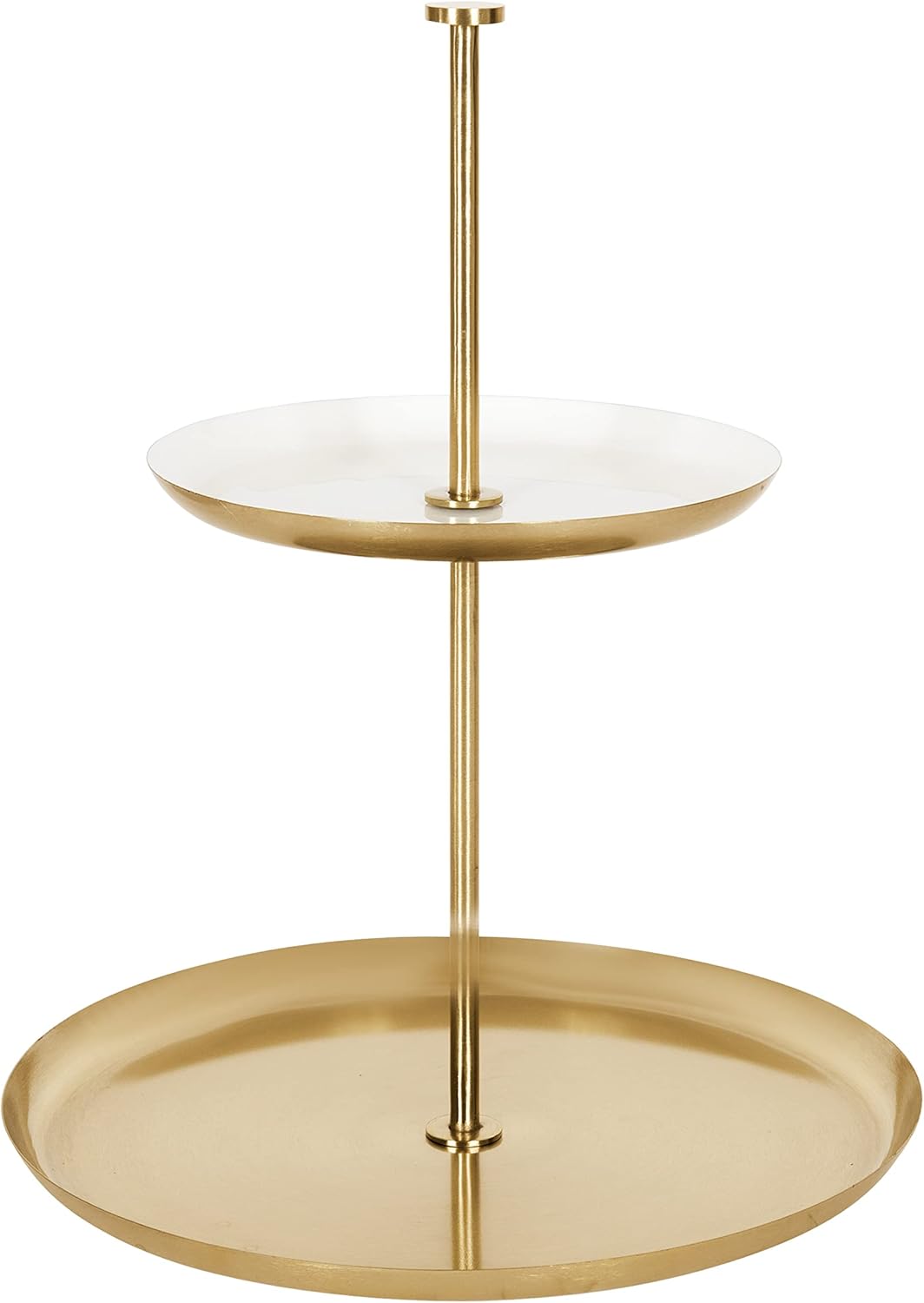 Kate and Laurel Laranya Modern Two Tier Tray; 12 x 12 x 15; White and Gold; Decorative Round Multi Tiered Tray for Display and Storage