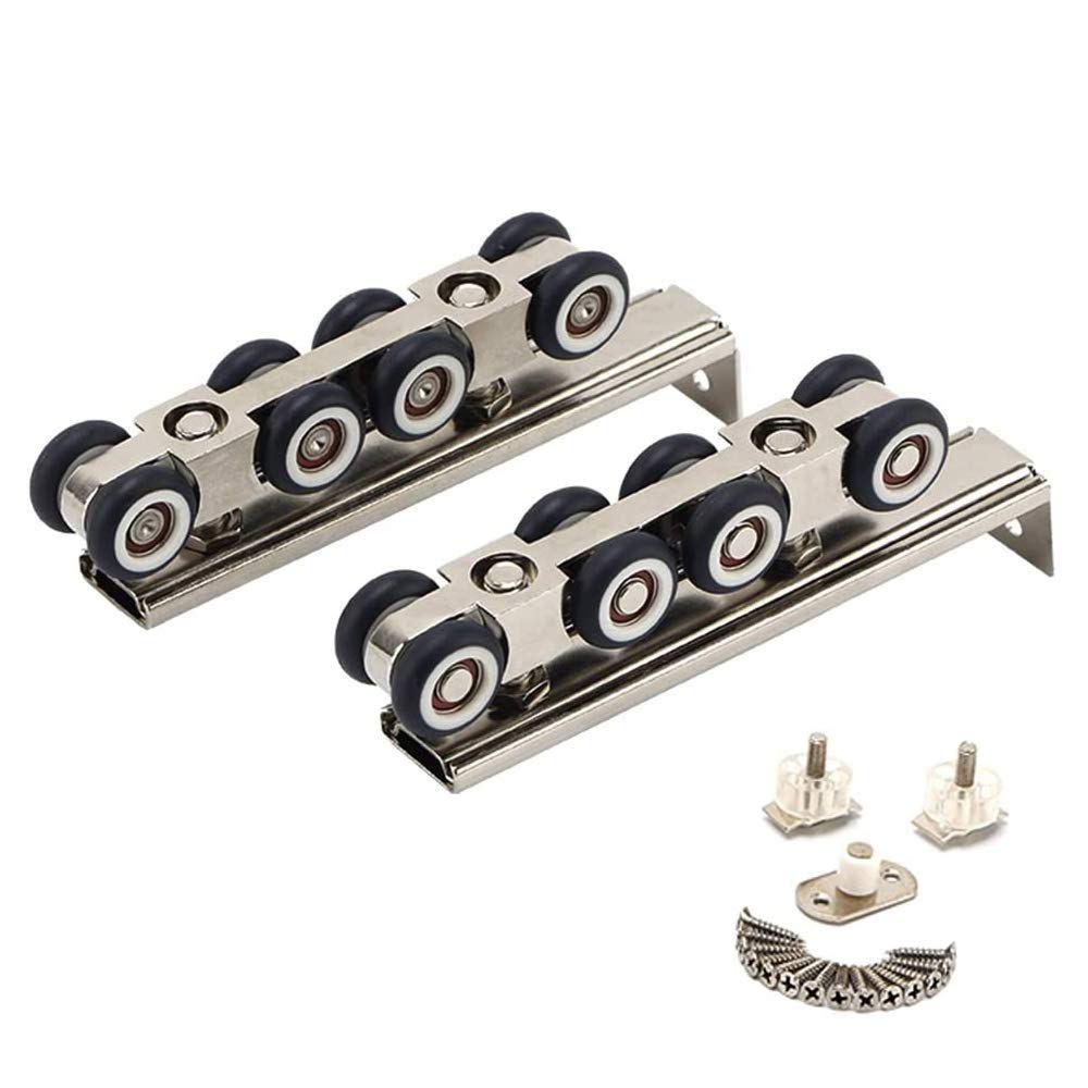 GMKD 2 Pair Door Hanging Rail Roller, Cold Rolled Steel Sliding Rail with 8 Wheels, Heavy Duty Door Hanging Roller Hardware Kit - for Sliding Wooden Doors of Home Office, 80kg