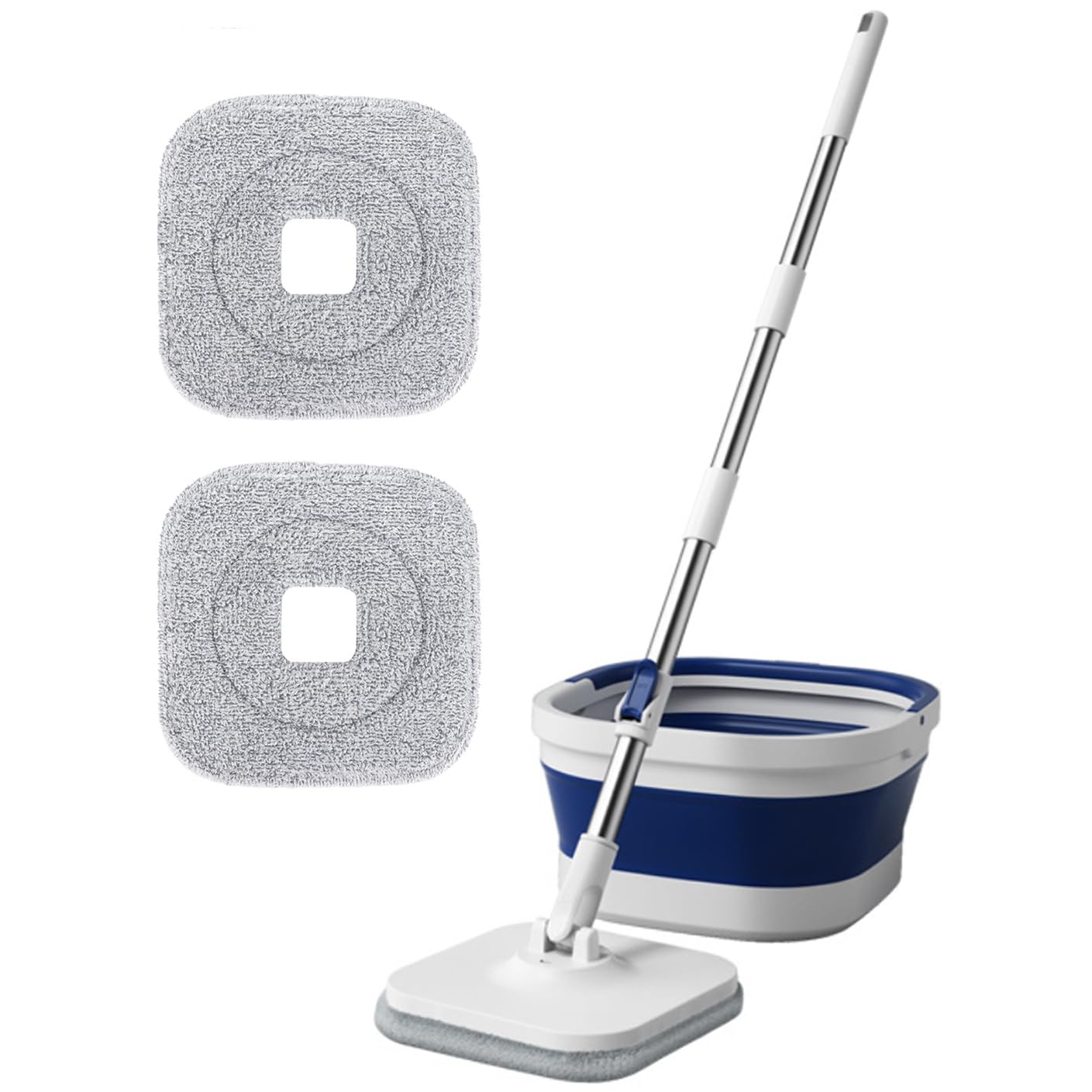 Sgizoku Juego de fregona con cubo plegable, fregona giratoria de 360° con prensa, lavado y secado, con 2 almohadillas de microfibra reutilizables para todo tipo de suelos