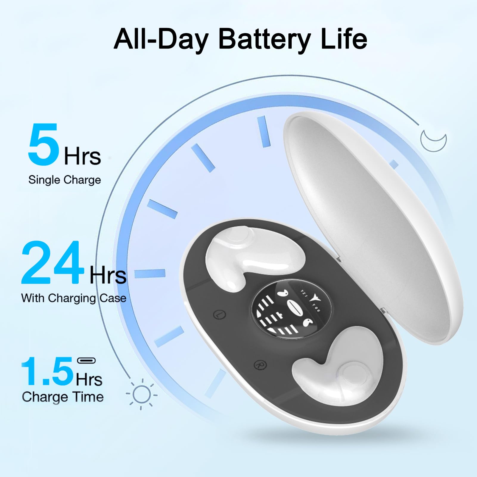 Ruoanun Invisible Sleep - Auricolari wireless IPX5, impermeabili, con microfono integrato, con custodia di ricarica rapida di tipo C (bianco)