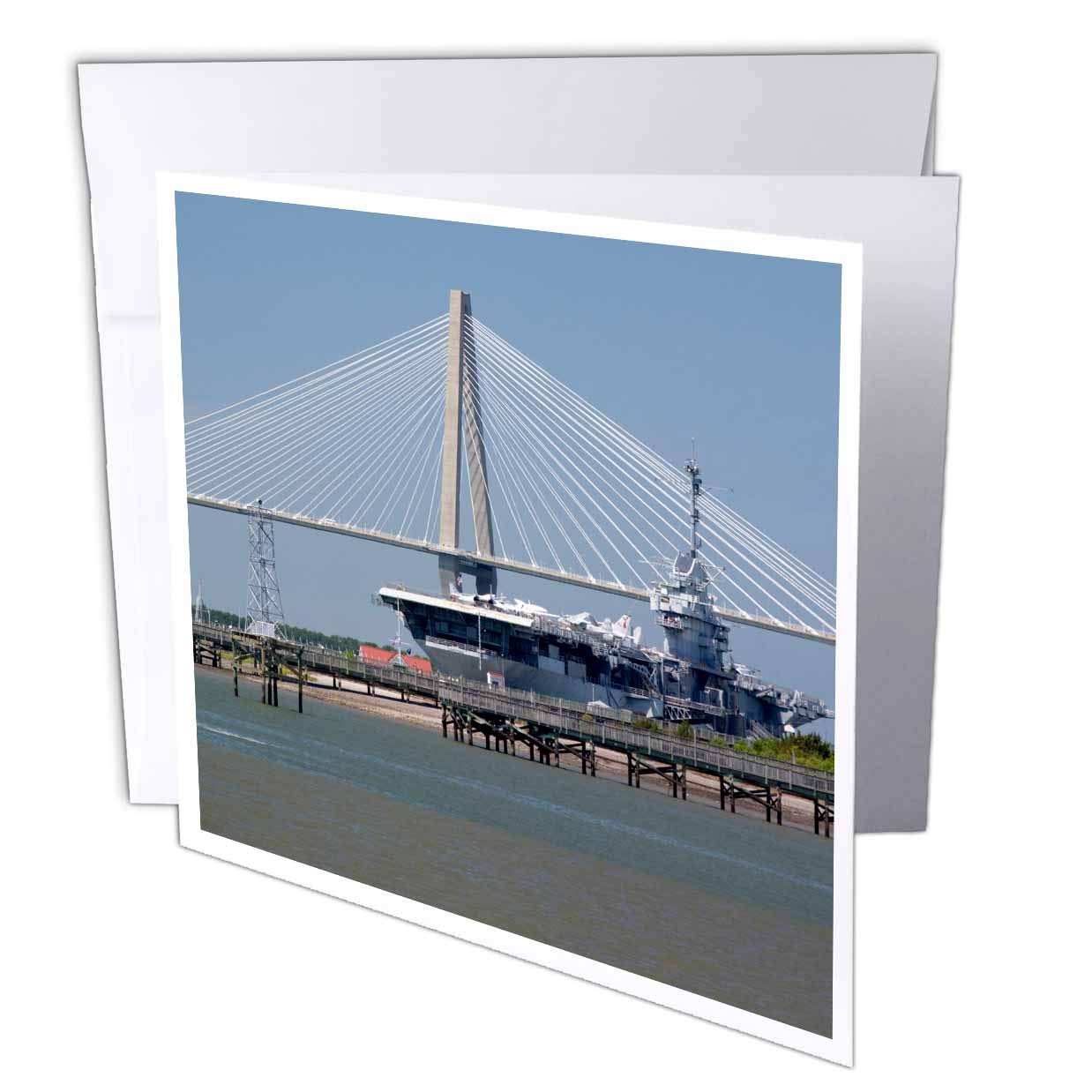 3dRose gc_94258_5 6 x 6-Inch "Sc Ravenel Bridge Yorktown Aircraft Carrier - Us41 Cmi0057 - Cindy Miller Hopkins" - Greeting Card
