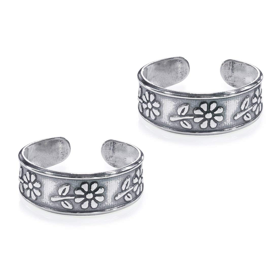 taraash Antique Floral Design 925 Sterling Silver Toe Rings for Women | Chandi Bichiya | Kali Mettelu Silver | Foot Rings | Jodvi-picture-46