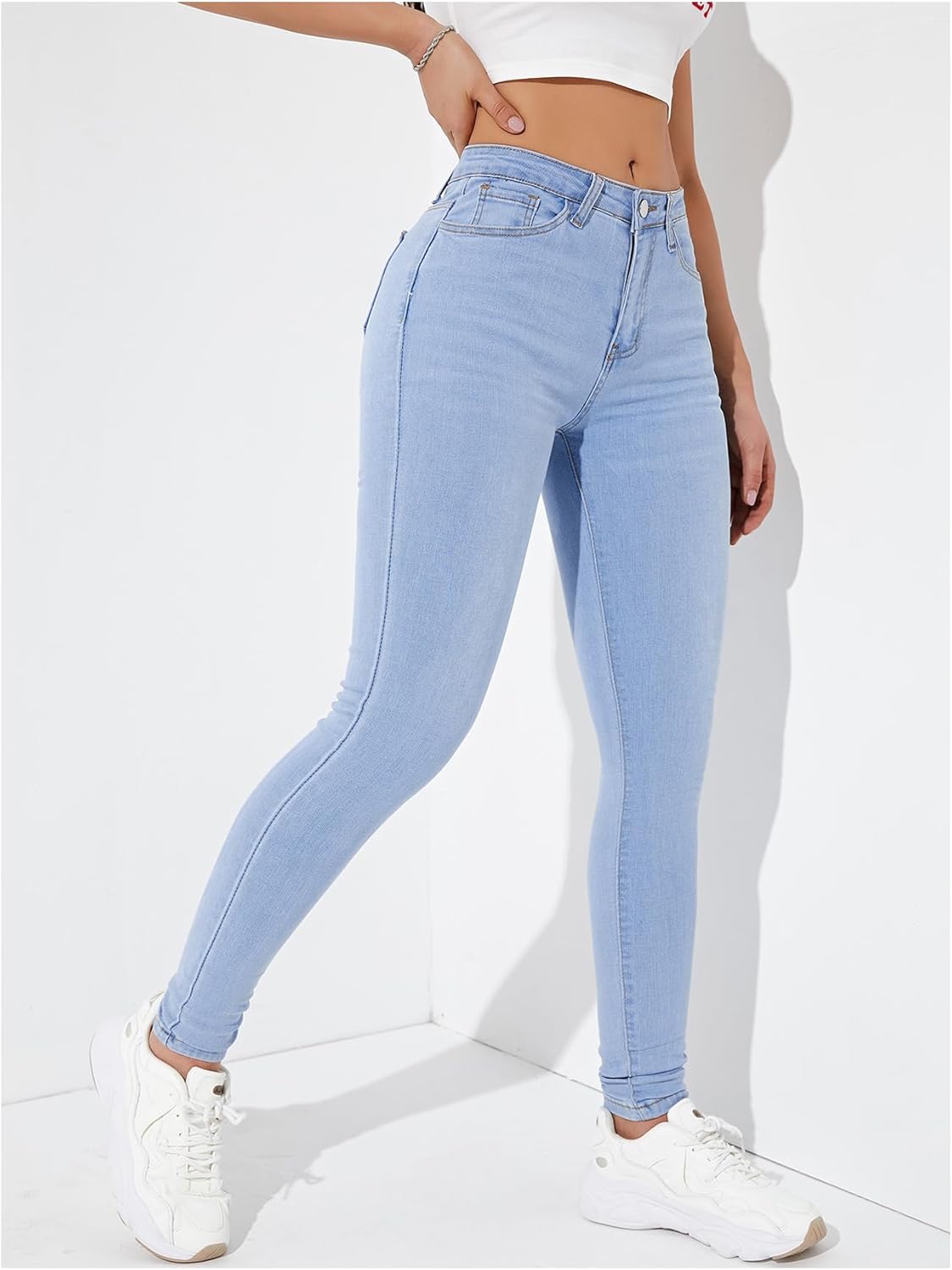 WDIRARA Women's Mid Rise Skinny Jeans Stretch Denim Pants with Pockets