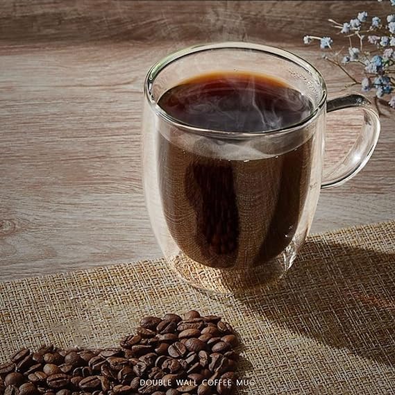 Image of Double Wall Glass Coffee Mugs - Glass Double Layer Tea & Coffee Cup Double Walled Glass Mugs for hot & Cold Drinks Coffee Tea Milk cappuchino Juice (250ML Mug, 2 Pieces) (MCV-6)