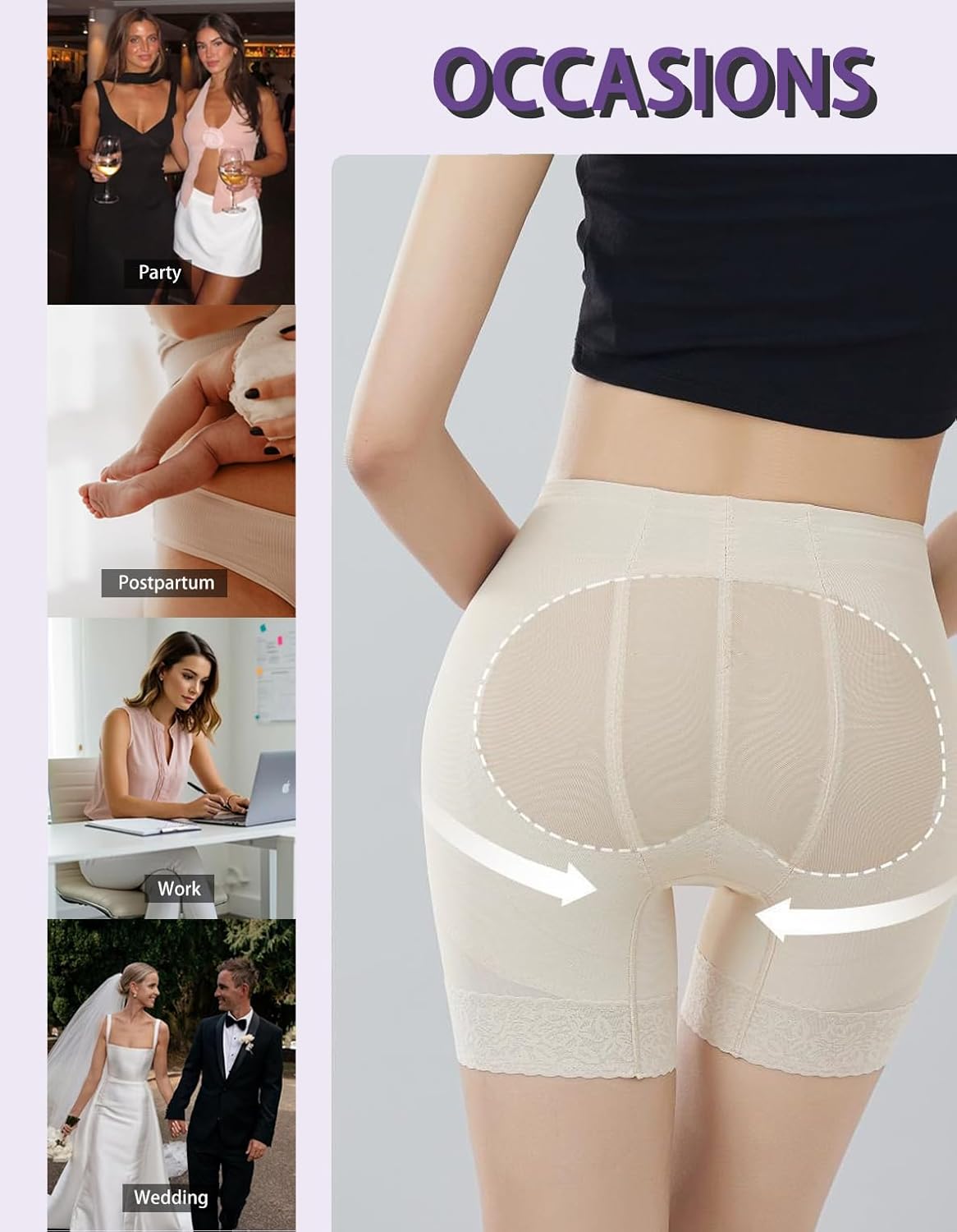 Butt Lifter Shorts for Women, Seamless Shapewear Body Shaper, No Roll Waist, Smoothing Under Dresses, No Show Lines - Image 6