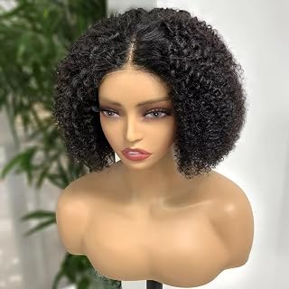 Kinky Curly Bob Wig Human Hair 180% Density 13x4 Lace Front Human Hair Wigs Afro Kinky Bob Wig For Women Natural Color Pre Plucked Brazilian Hair 8Inch